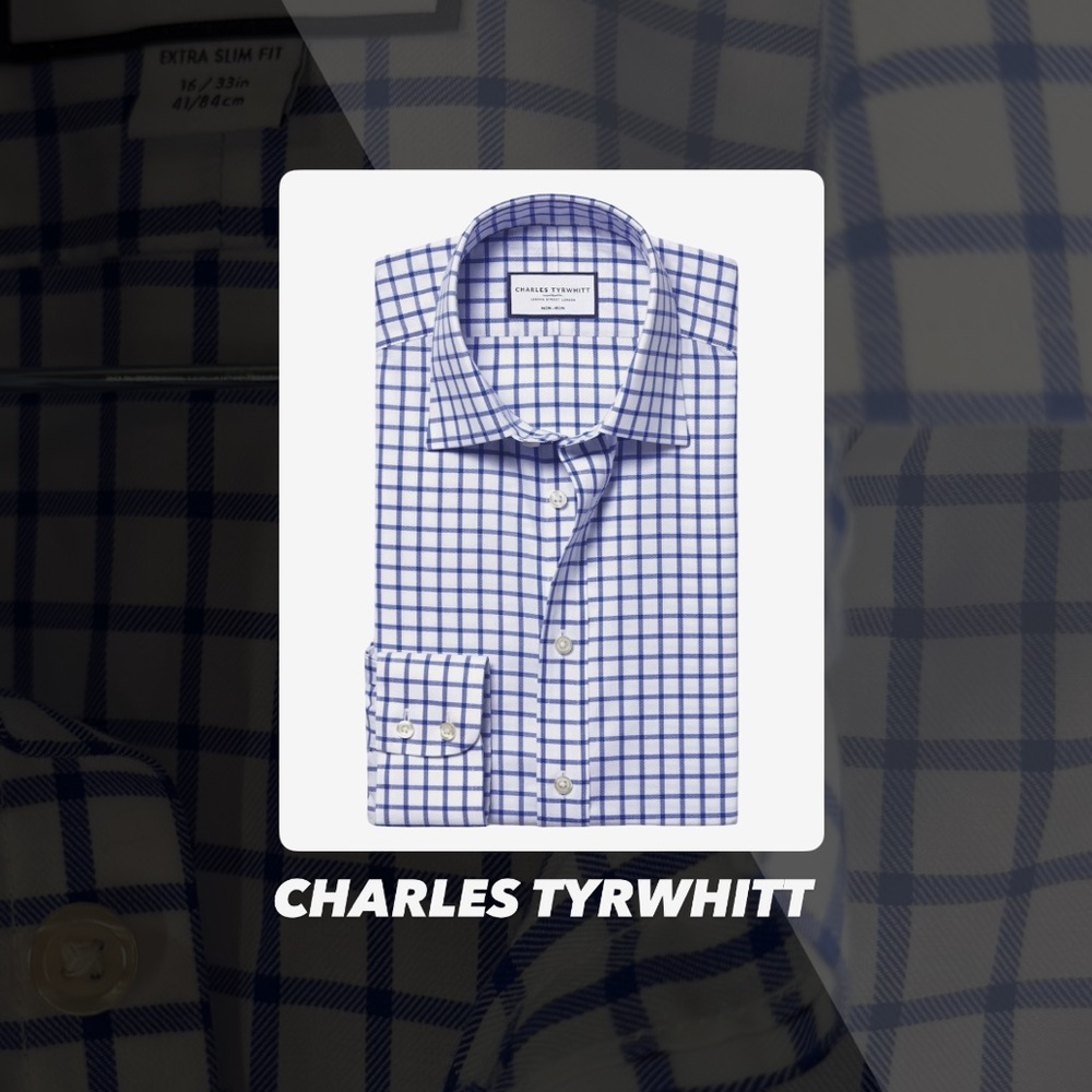 EUC Charles Tyrwhitt Cobalt Blue Non-Iron Twill Shirt